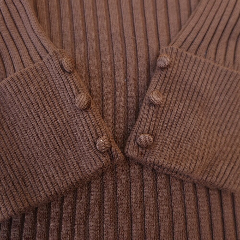 Vintage Bette Paige Brown Ribbed Knit Pullover Sweater Turtleneck Half Sleeves L - Picture 7 of 8